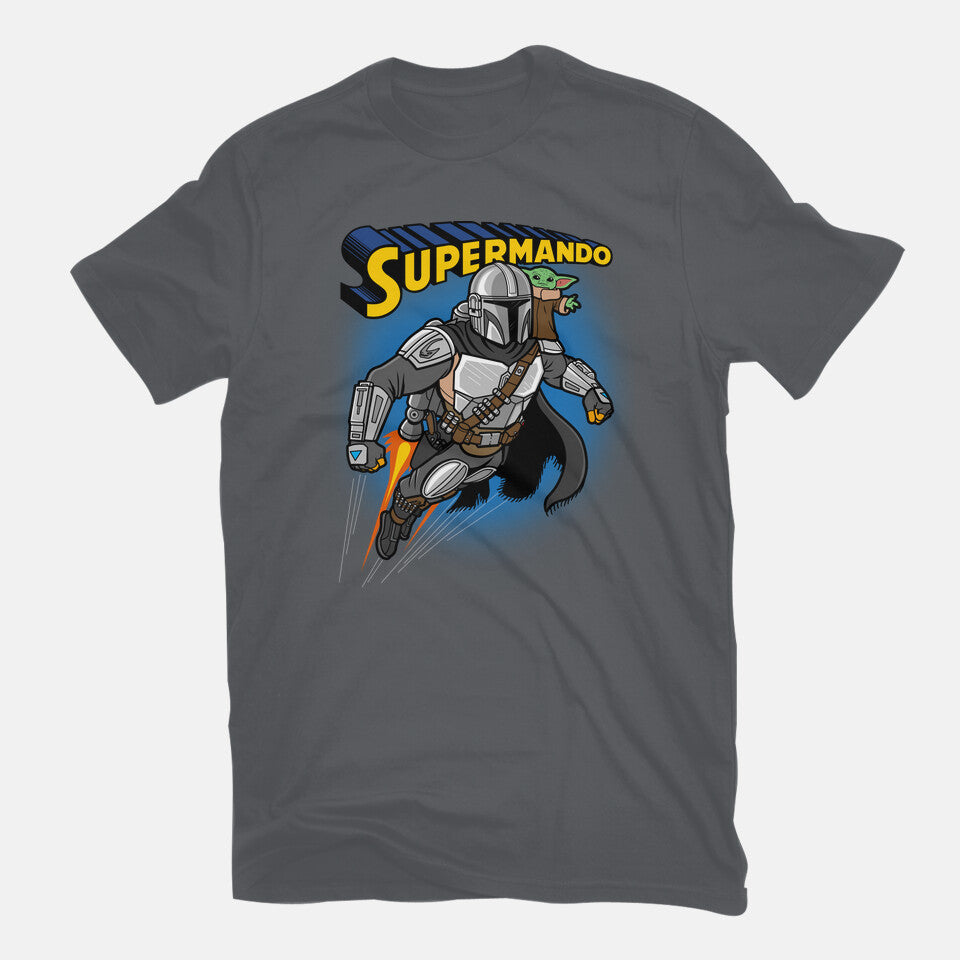 Supermando – Sci-Fi Graphic T-Shirt in charcoal, flat-lay product view