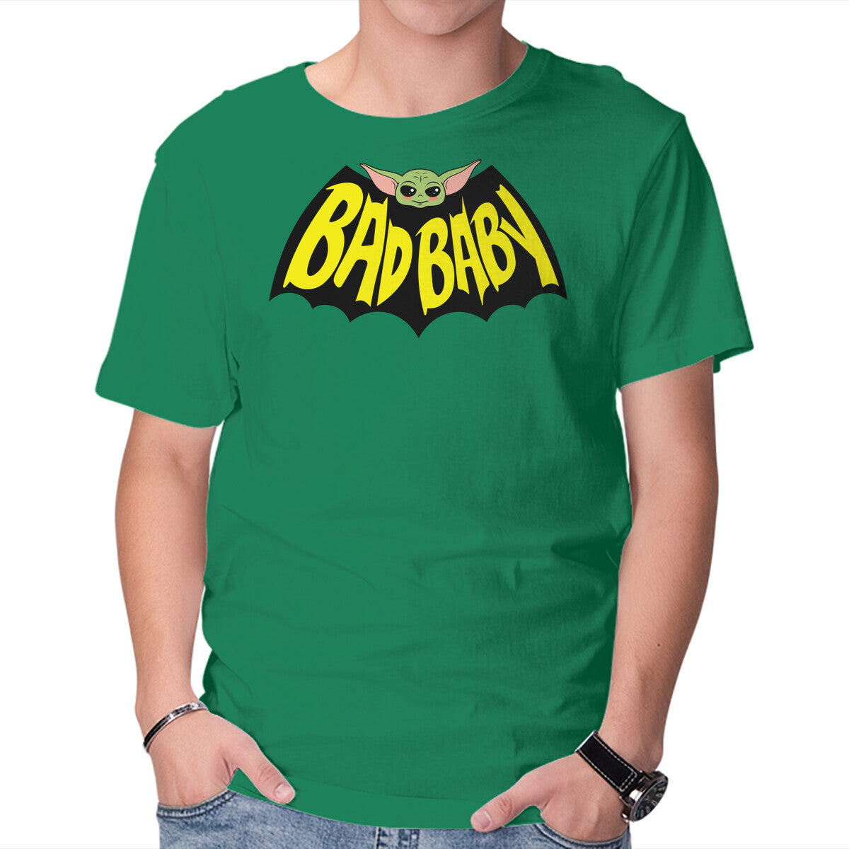 Bat Baby – Sci-Fi Graphic T-Shirt in green, product display