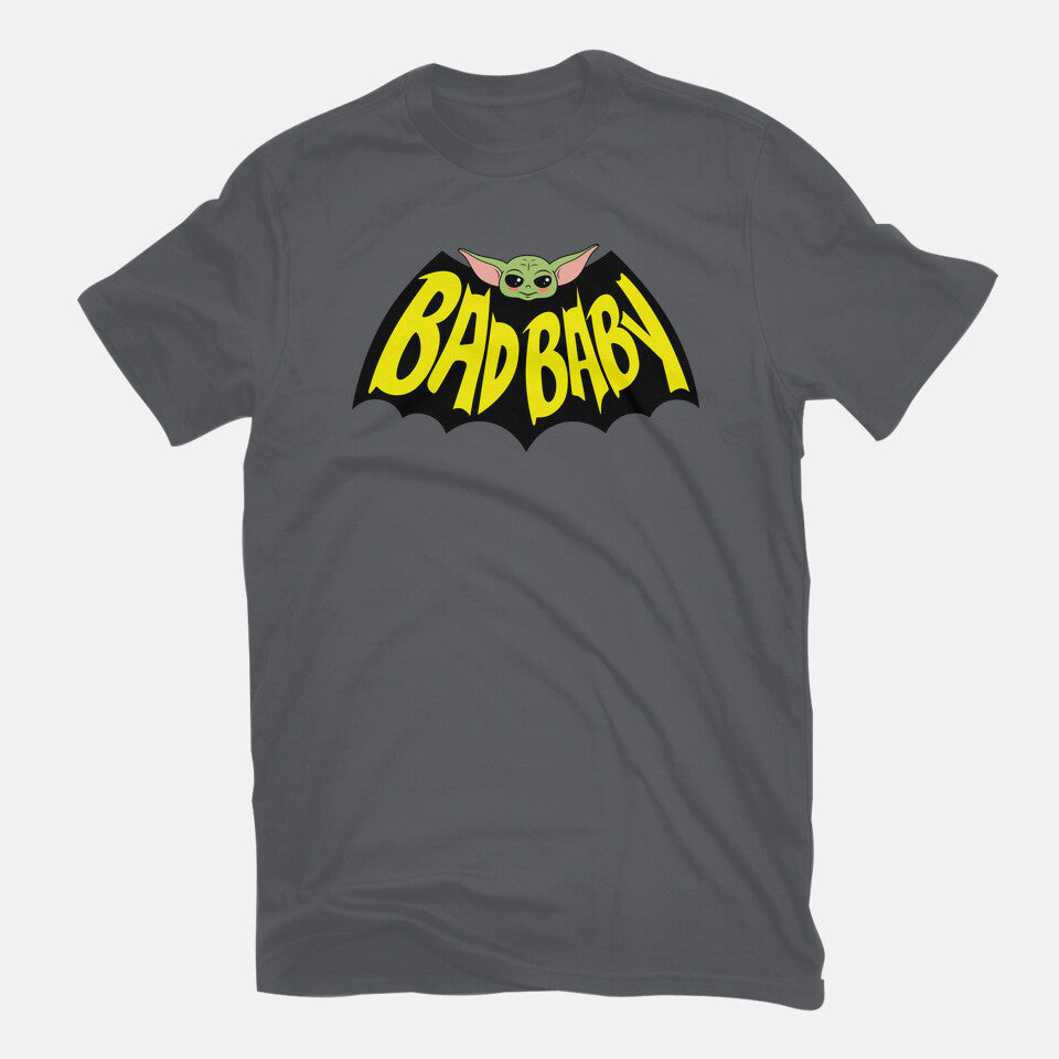 Bat Baby – Sci-Fi Graphic T-Shirt in charcoal, flat-lay product view