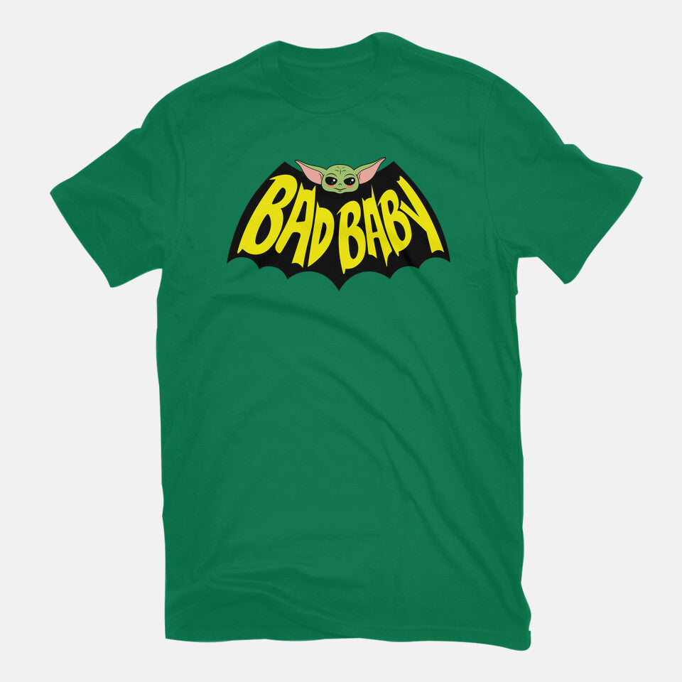 Bat Baby – Sci-Fi Graphic T-Shirt in green, flat-lay product view