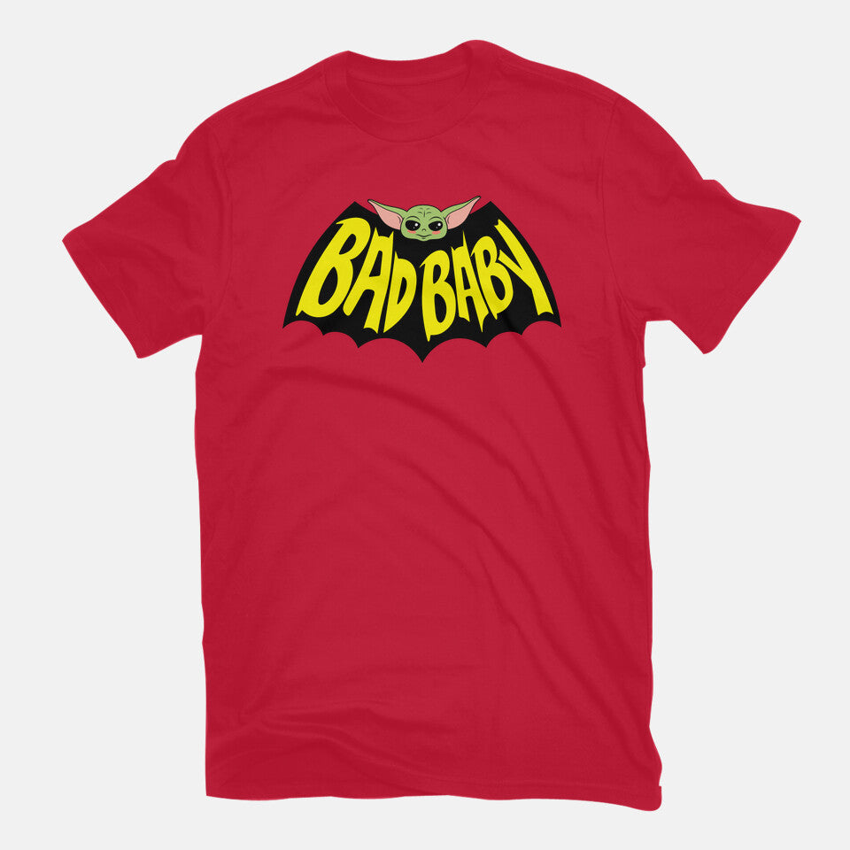 Bat Baby – Sci-Fi Graphic T-Shirt in red, flat-lay product view