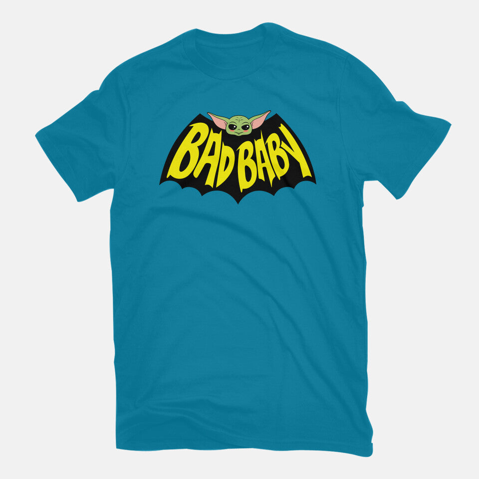 Bat Baby – Sci-Fi Graphic T-Shirt in turquoise, flat-lay product view