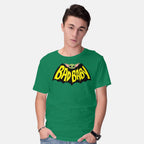 Model wearing green Bat Baby – Sci-Fi Graphic T-Shirt