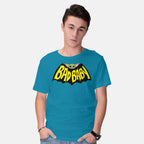 Model wearing turquoise Bat Baby – Sci-Fi Graphic T-Shirt