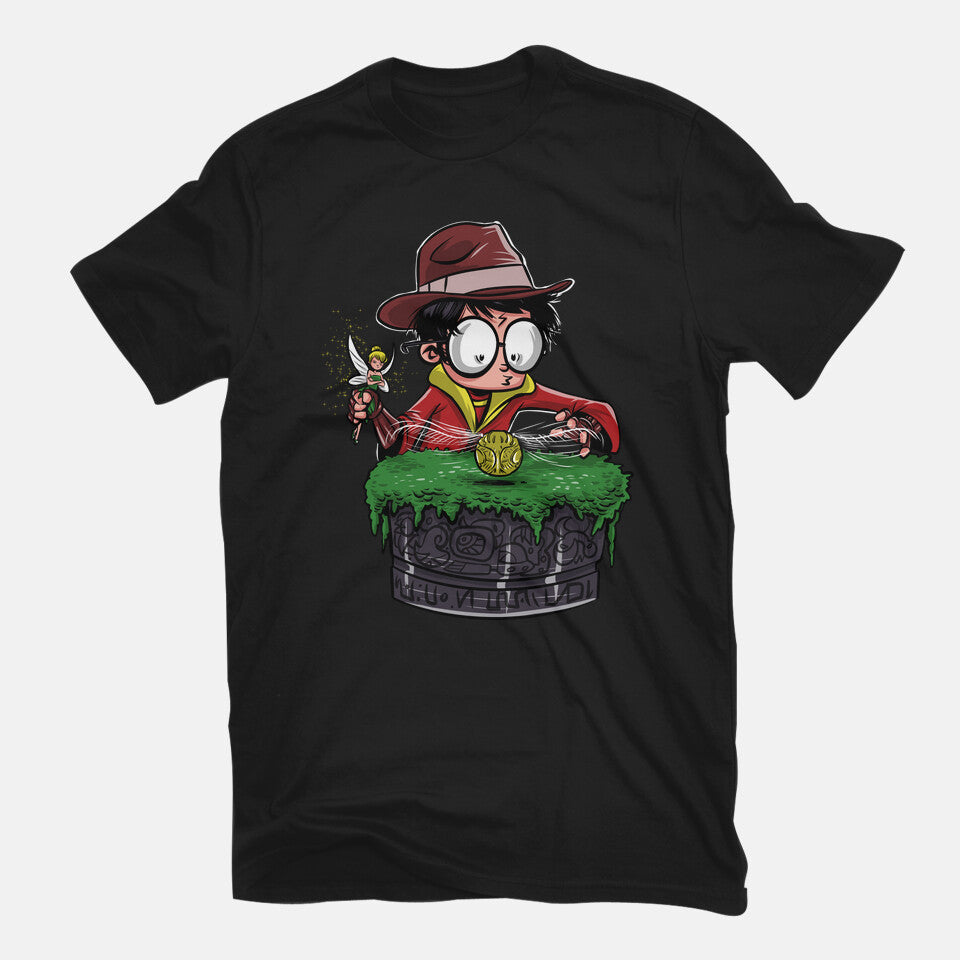Indiana Potter – Movie Graphic T-Shirt in black, flat-lay product view