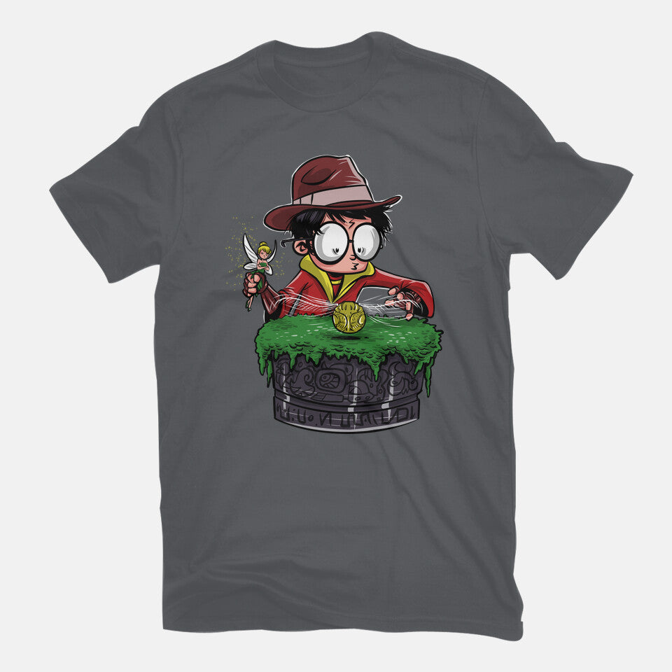 Indiana Potter – Movie Graphic T-Shirt in charcoal, flat-lay product view