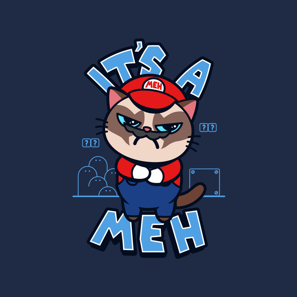 It's A Meh – Gaming Graphic T-Shirt design artwork for navy graphic T-shirt