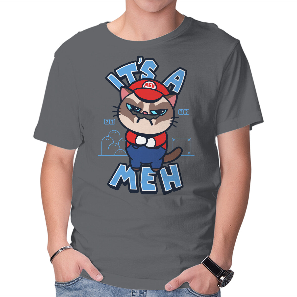 It's A Meh – Gaming Graphic T-Shirt in charcoal, product display