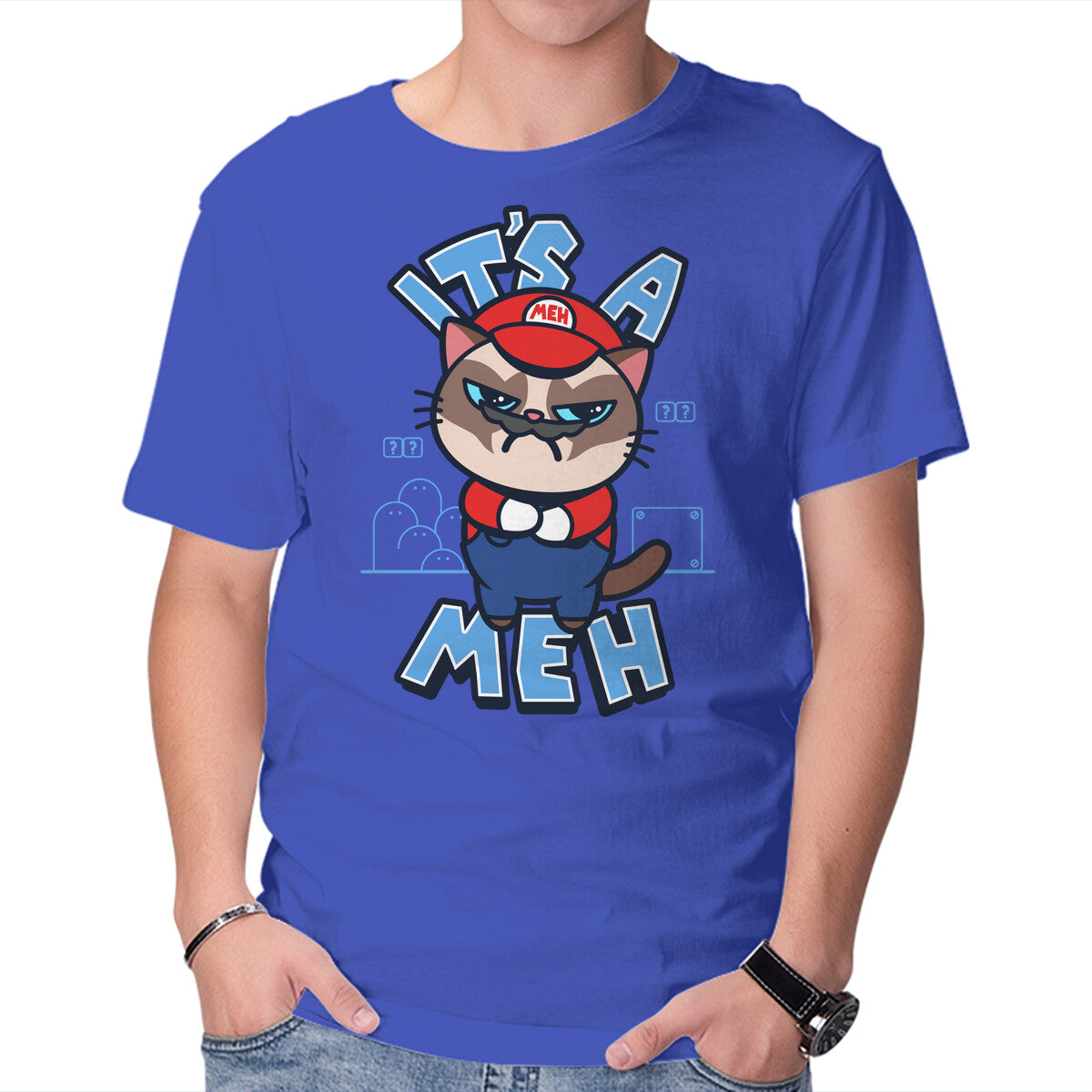 It's A Meh – Gaming Graphic T-Shirt in royal blue, product display