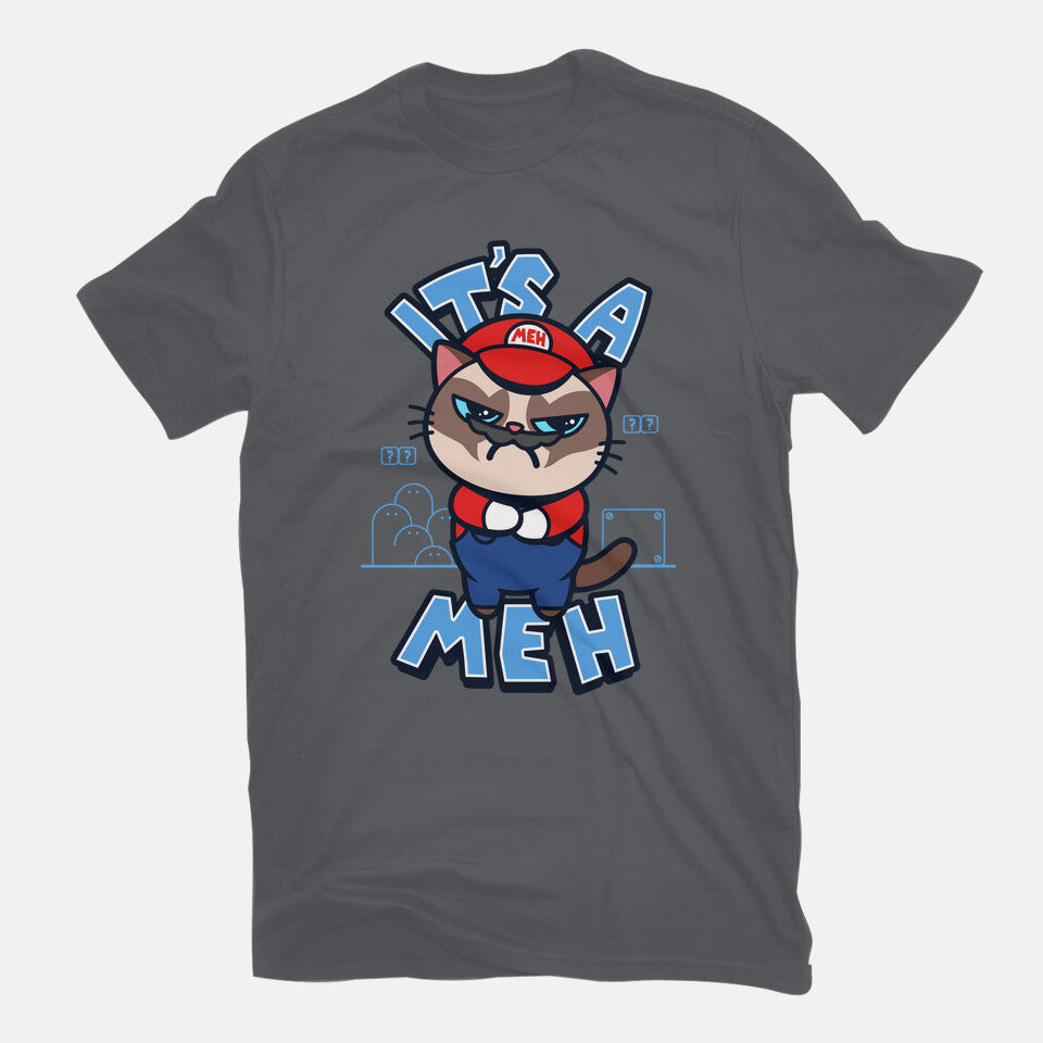 It's A Meh – Gaming Graphic T-Shirt in charcoal, flat-lay product view
