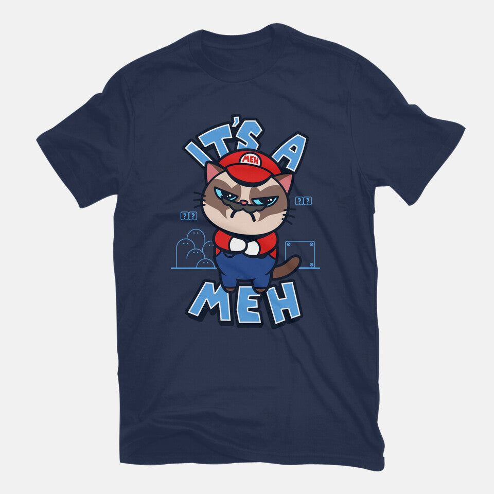 It's A Meh – Gaming Graphic T-Shirt in navy, flat-lay product view