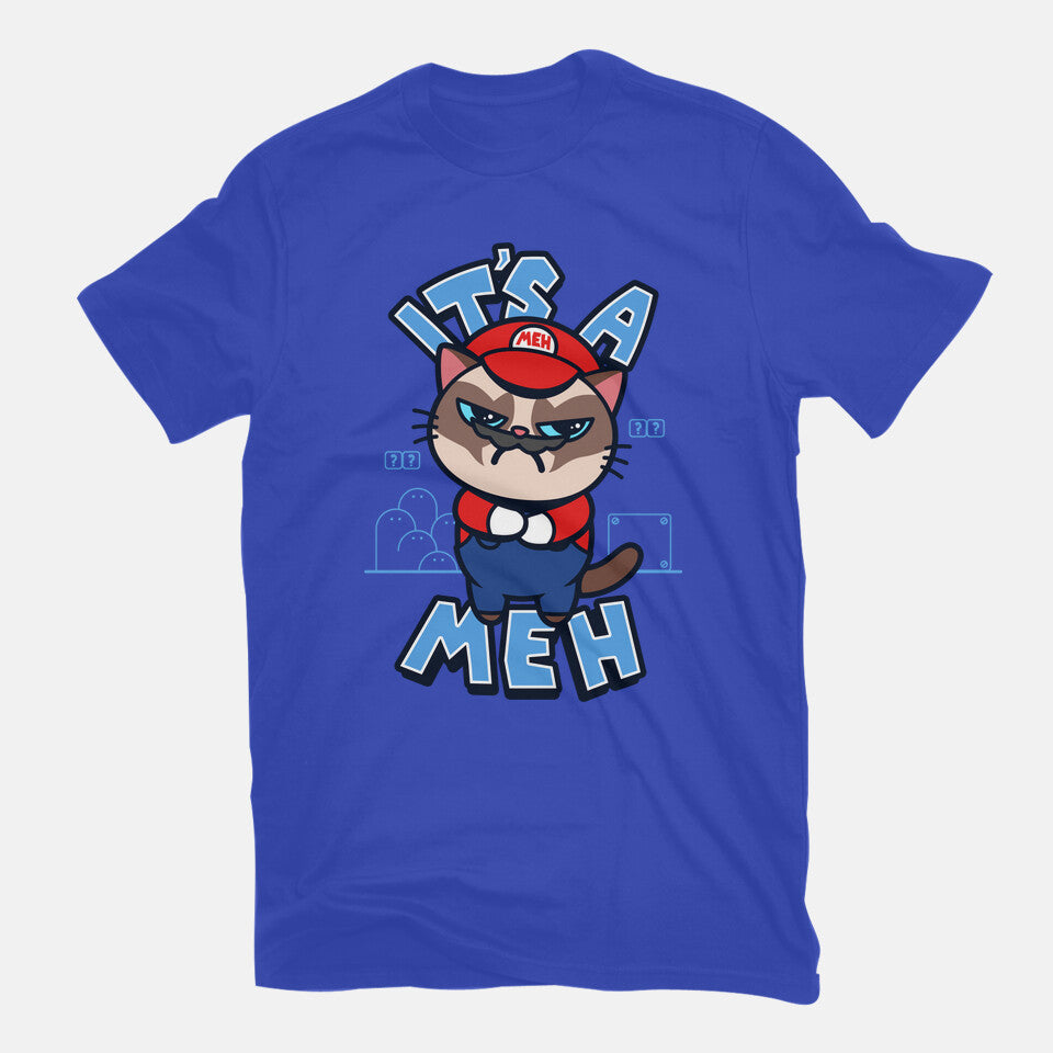 It's A Meh – Gaming Graphic T-Shirt in royal blue, flat-lay product view