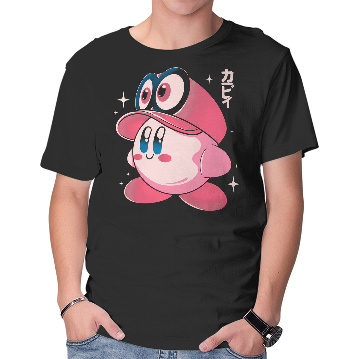 Kirby Adventure – Gaming Graphic T-Shirt in black, product display