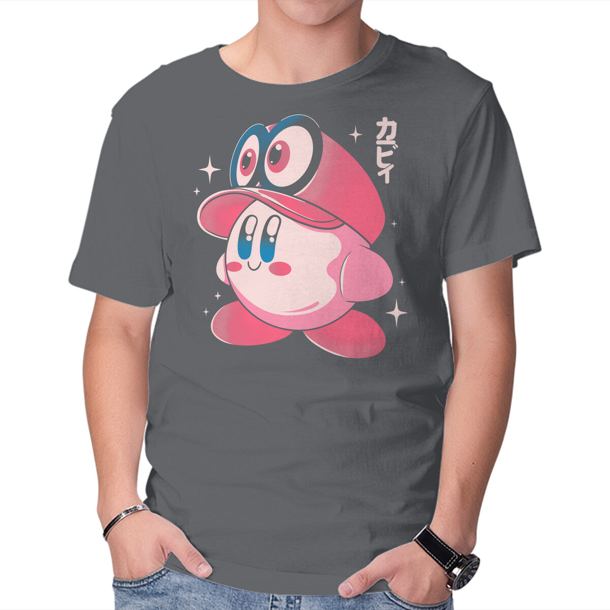 Kirby Adventure – Gaming Graphic T-Shirt in charcoal, product display