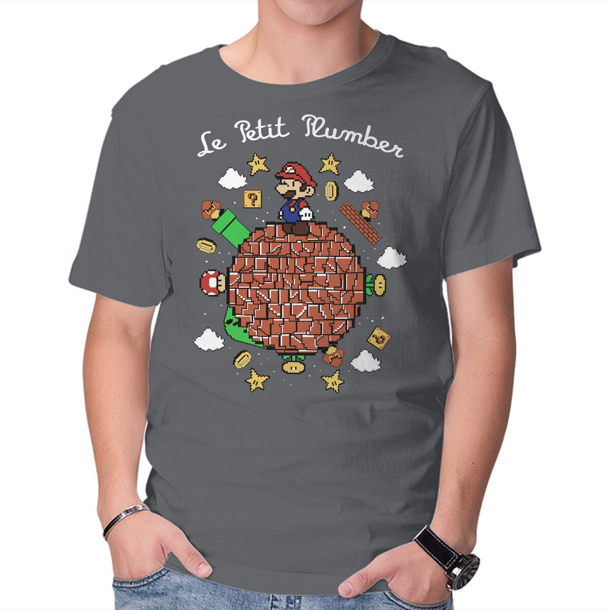 Le Petit Plumber – Gaming Graphic T-Shirt in charcoal, product display