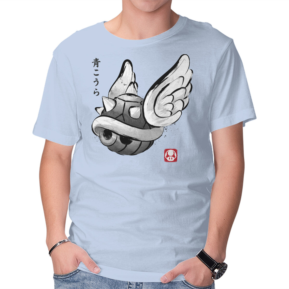 Spiny Shell Sumi-e – Gaming Graphic T-Shirt in blue, product display