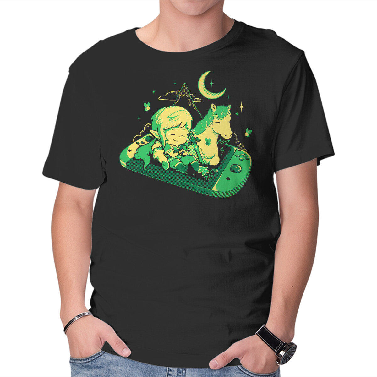 Chilling Hero – Gaming Graphic T-Shirt in black, product display