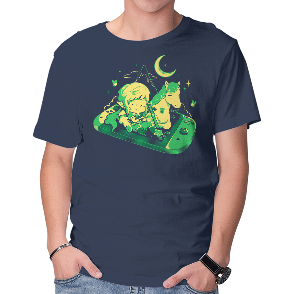 Chilling Hero – Gaming Graphic T-Shirt in navy, product display