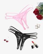 Lace Floral Lace Crotchless Briefs G-String