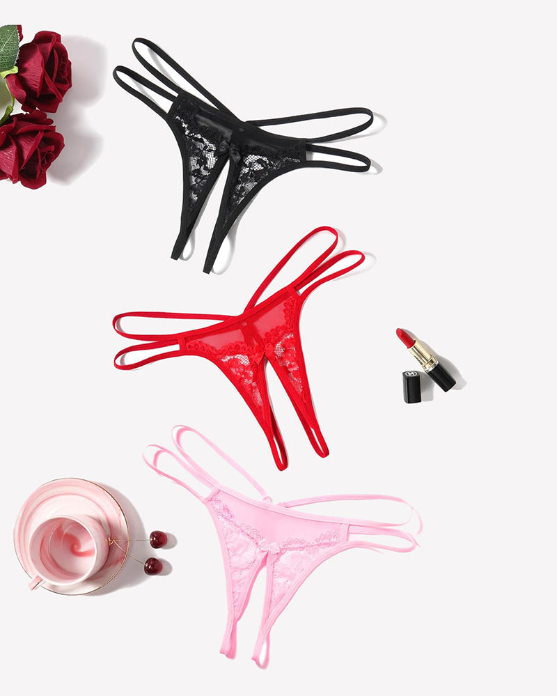 Lace Floral Lace Crotchless Briefs G-String