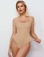 Square Neck Mesh Double Body Suit