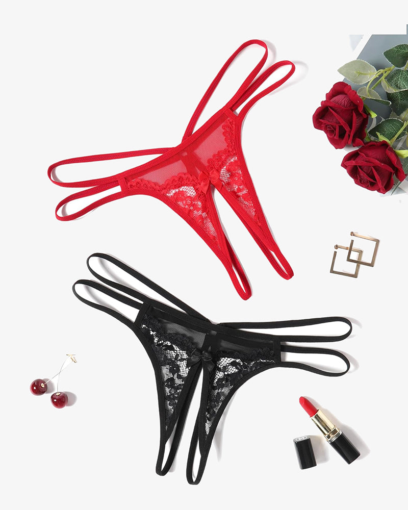 Lace Floral Lace Crotchless Briefs G-String