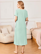 Ekouaer Short Sleeve Floral Nightdress Button House Dress with Pockets