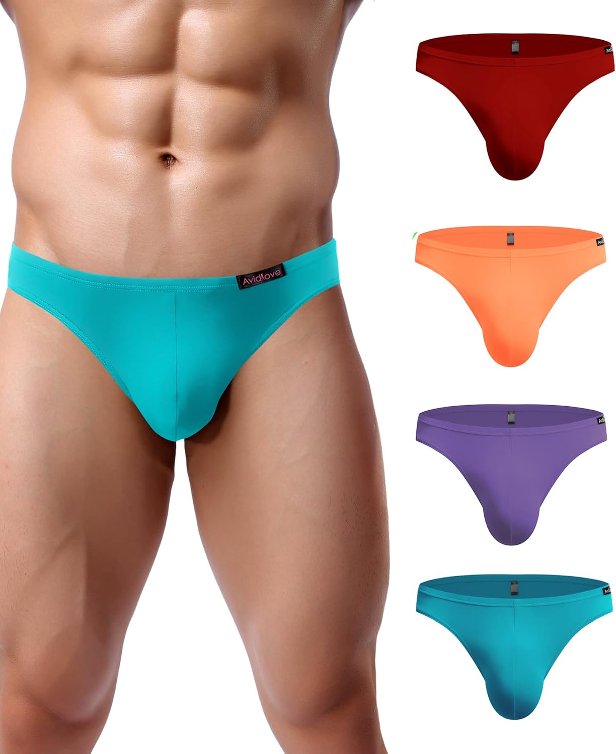 Men's Underwear 4 Pack Low Rise Microfiber Ice Silk Hip Briefs