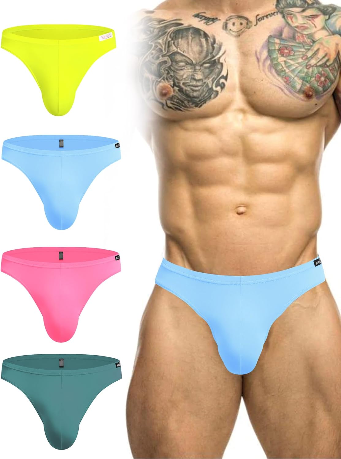 Men's Underwear 4 Pack Low Rise Microfiber Ice Silk Hip Briefs
