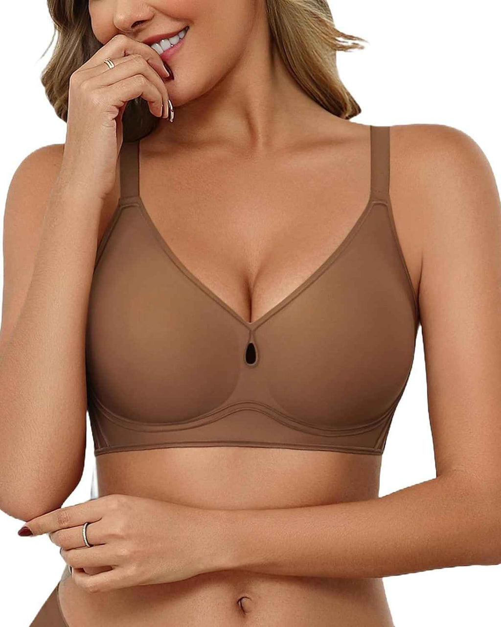 No Underwire Seamless Bralette Cutout Bra with Velvet Trim