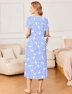 Ekouaer Short Sleeve Floral Nightdress Button House Dress with Pockets