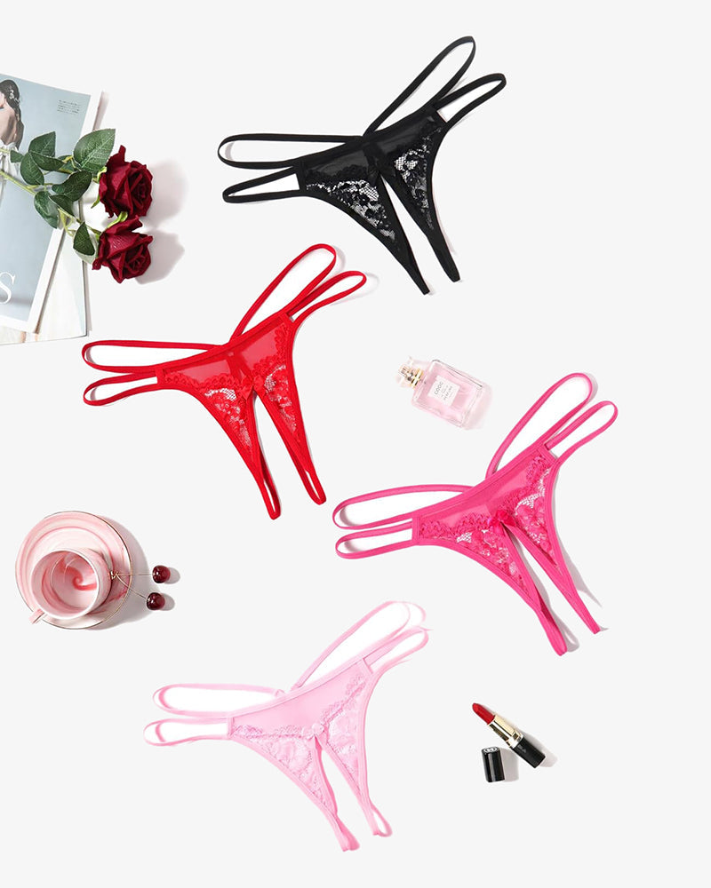 Lace Floral Lace Crotchless Briefs G-String