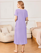 Ekouaer Short Sleeve Floral Nightdress Button House Dress with Pockets