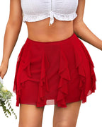 Layered Ruffle Flowy Mesh Mini Skirt Y2K Summer Short Skirt