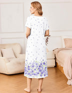 Ekouaer Short Sleeve Floral Nightdress Button House Dress with Pockets