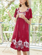 Ekouaer Women's Floral House Dress - Pleated Nightgown