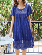 Ekouaer Women's Floral House Dress - Pleated Nightgown