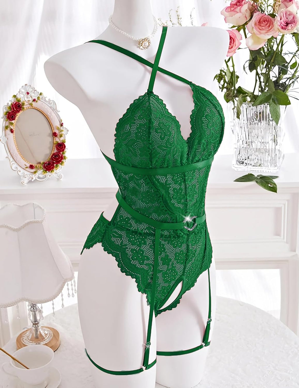 Lace Crotchless Bodysuit with Garter Belt