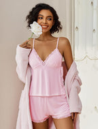 Lace Trim Cami Shorts Side Slit PJ Set