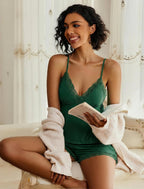 Lace Trim Cami Shorts Side Slit PJ Set