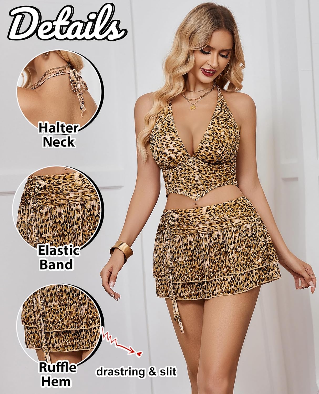 Halter Backless Tank Top Mini Skirt Set
