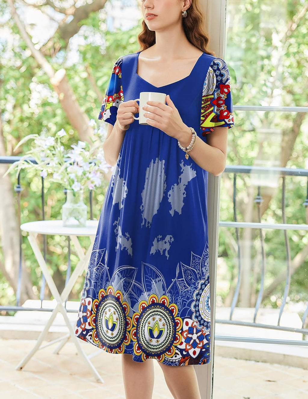 Ekouaer Women's Floral House Dress - Pleated Nightgown