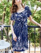 Ekouaer Women's Floral House Dress - Pleated Nightgown
