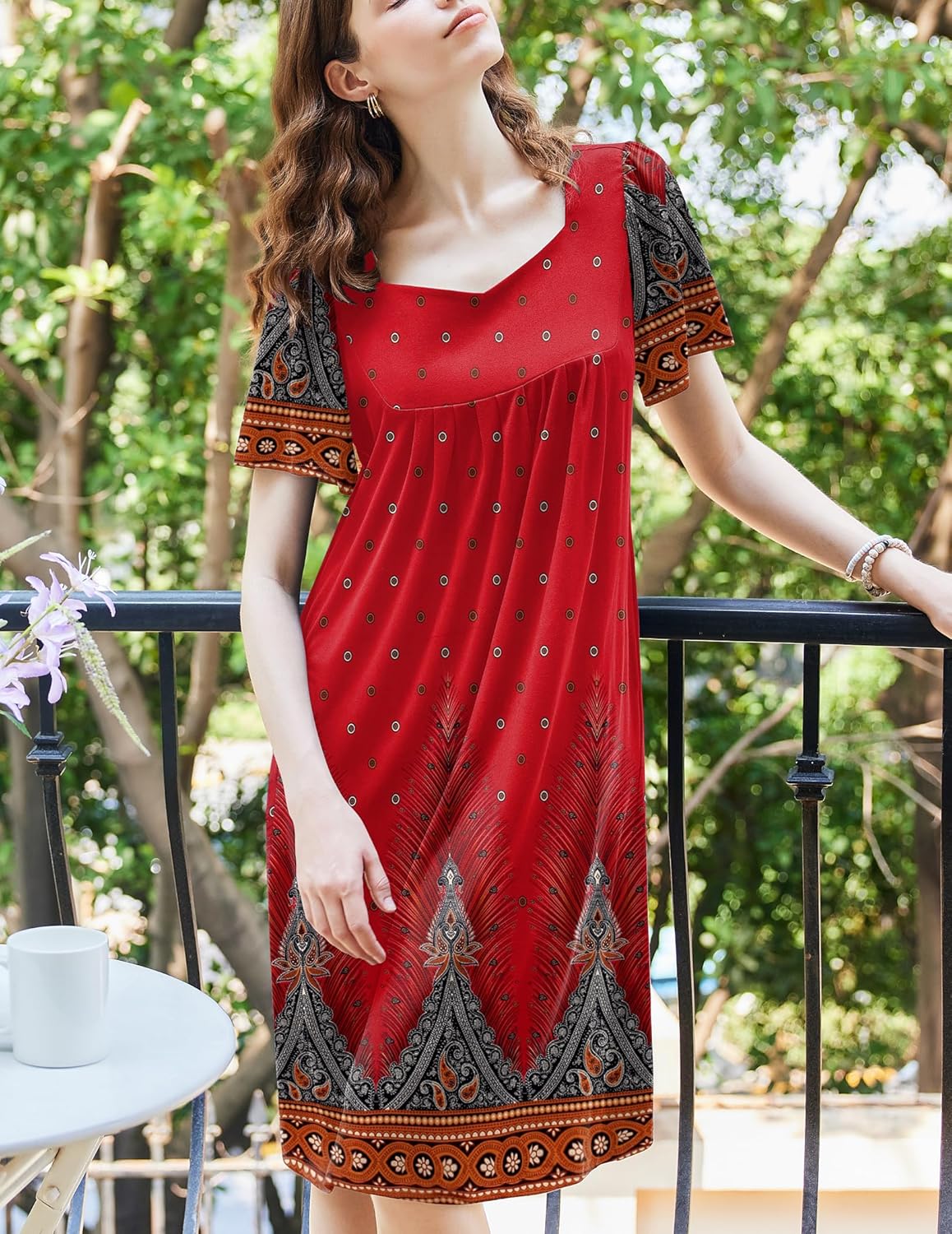 Ekouaer Women's Floral House Dress - Pleated Nightgown