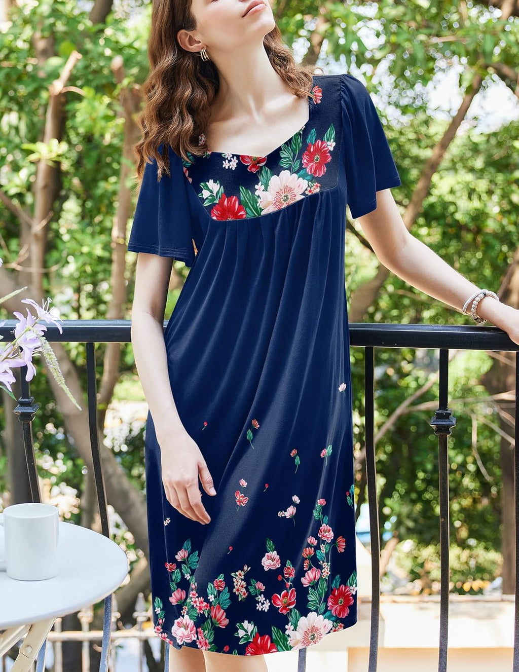 Ekouaer Women's Floral House Dress - Pleated Nightgown