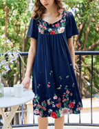 Ekouaer Women's Floral House Dress - Pleated Nightgown