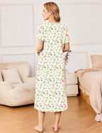 Ekouaer Short Sleeve Floral Nightdress Button House Dress with Pockets