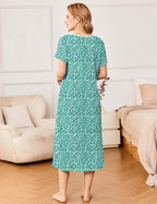 Ekouaer Short Sleeve Floral Nightdress Button House Dress with Pockets