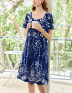 Ekouaer Women's Floral House Dress - Pleated Nightgown