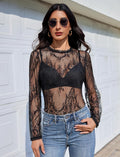 Floral Lace Mesh Top Long Sleeve Sheer Shirts